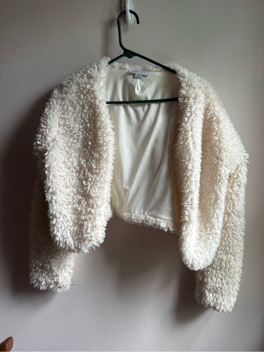 FAVLUX Cream Plush Faux-Shearling Shrug Jacket